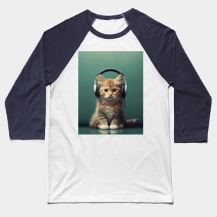 Cat wearing headphones Baseball T-Shirt